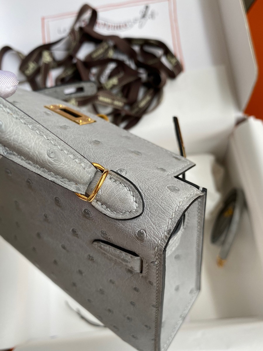 Replica Hermes Kelly Mini II Handmade Bag In Beton Crocodile Embossed  Leather