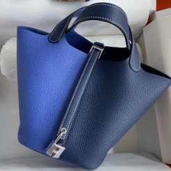 Replica Hermes Garden Party 36 Bag In Blue Jean Clemence Leather