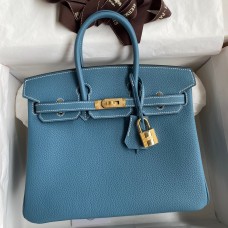 Replica Hermes Birkin 25 Retourne Handmade Bag In Blue Glacier Clemence  Leather