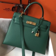 Fake Hermes Kelly Pochette Handmade Bag In Vert Bosphore Shiny